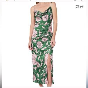 Milly Green and Pink Floral Midi Dress